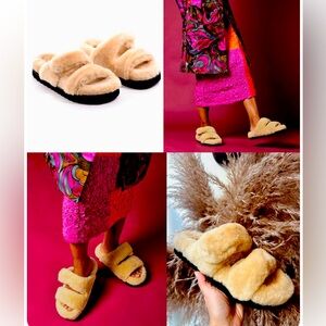 Ariana Bohling Henderson Shearling Slip On Sandal in Tan